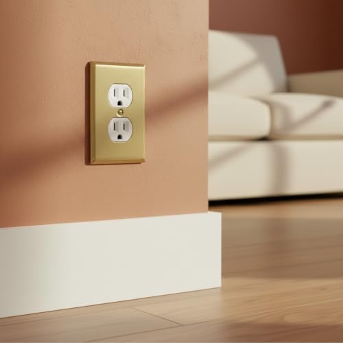 Rio Salto BRASS Outlet Covers Duplex Receptacle Wall Plate Electrical Outlet Covers Brushed Gold Metal Decorative Wall Plate — Deco Collection 4.50" X 2.75" - color: Duplex 1-Gang (8-Pack)