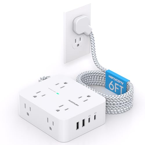 PD 30W USB C Power Strip Surge Protector 6Ft, 1080J Desk Charging Station - color: White&Gray, size: 6ft