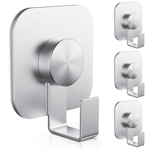 Aikzik 4 Pack Large Heavy Duty Wall Hooks - 26lb Max, Stainless Steel Adhesive Towel Hooks for Hanging Coat, Towel, Robe, Keys, Sticky Shower Hook for Door, Home, Bathroom, Kitchen, Office- Silver - color: Silver