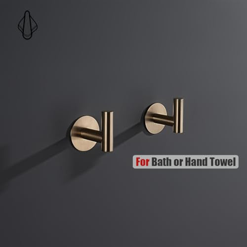 JQK Self Adhesive Towel Hook Champagne Bronze, No Drill Stick on Coat Robe Clothes Wall Hook for Bathroom 2 Pack, 304 Stainless Steel, ATH110-CB-P2 - color: Champagne Bronze, size: 2 Pack