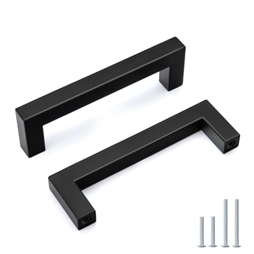 Goldenwarm 5 Pack 3-3/4 in Matte Black Cabinet Handles Square Drawer Pulls - color: Matte Black, size: 3 3/4 Inch Hole Center