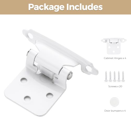 4 Pack 2 Pair White Cabinet Hinges, 1/2" Overlay Semi-Concealed Hinges - color: White, size: 1/2" Overlay