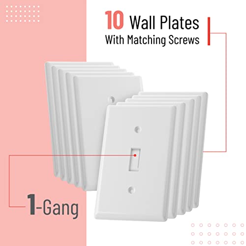 Bates- Light Switch Cover Plate, 2.76" x 4.5", 10 Pack, White | Standard Size, Toggle Wall Plate Cover, Unbreakable, Heat Resistant - color: White, size: 10 Pack, Standard-Size