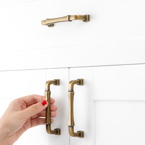 3-3/4 Inch Antique Brass Cabinet Pulls Kitchen Handles 10 Pack 3175 - color: Antique Brass, size: 3-3/4 In Hole Distance