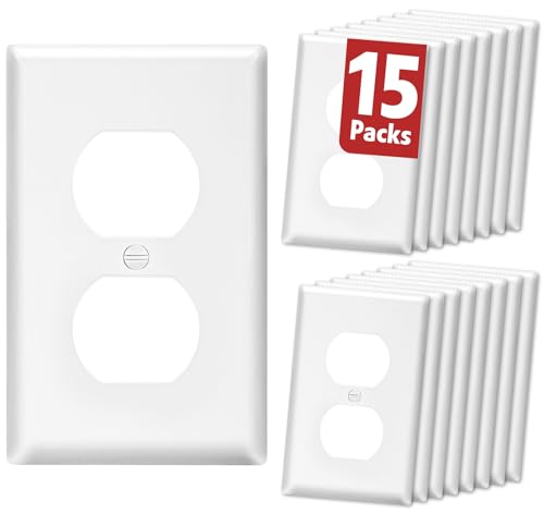 15 Pack Outlet Covers Bulk, Light Switch Cover Plate Standard Size 1-Gang 4.50" x 2.75", Duplex Wall Plates, Outlet Covers Wall Plate, Polycarbonate Thermoplastic, White - color: 15 Pack