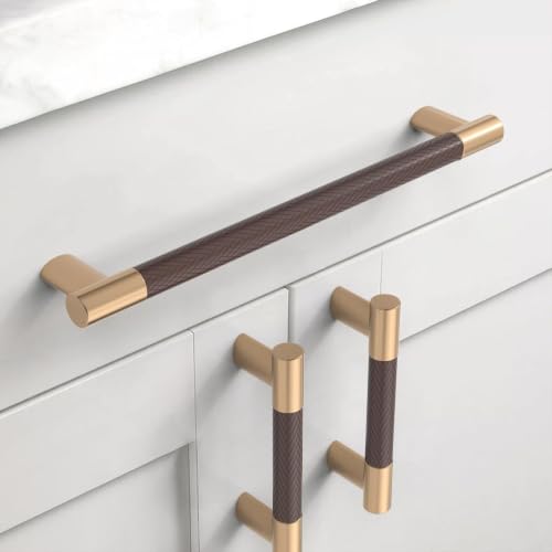 Champagne Bronze & Brown Knurled Kitchen Cabinet Pulls 6 Inch 10 Pack - color: Brown and Champagne, size: 6" Hole Center