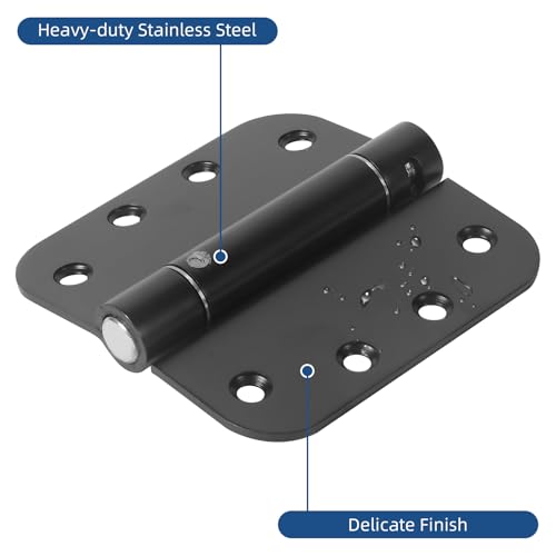 6 Pack Self Closing Door Hinges, 4 Inch Spring Loaded Hinges Adjustable Tension Spring Hinges with 5/8'' Radius Corners, Heavy-Duty Door Hardware for Commercial and Residential Doors, Matte Black
