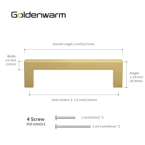 Goldenwarm 10 Pack 4.5 Inch Gold Cabinet Handles Brushed Gold Cabinet Pulls - color: Gold, size: 4-1/2in Hole Centers