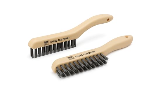 10“ Plastic Handle Wire Brush Set (5624) – 2 Pack 4 Row Scratch Brush Premium Carbon Steel Bristles, Durable, for Paint Removal, Rust Removal, Scrubbing, Deep Cleaning