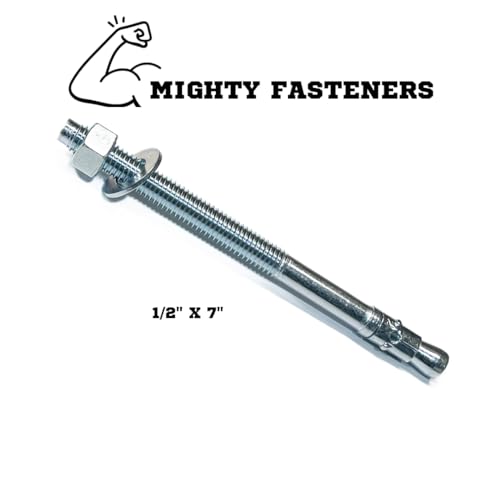 MIGHTY FASTENERS Zinc-Plated Steel Wedge Anchors, 1/2" X 7" - Heavy-Duty Mounting Bolts for Concrete - 50 Pack - size: 1/2" X 7"
