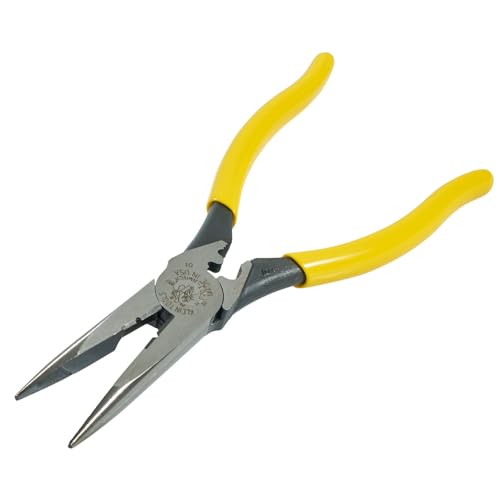 Klein Tools D203-8NCR Long Nose Side-Cutter Strip/Crimp Pliers, Induction Hardened and Heavier For Increased Cutting Power, 8-Inch - style: Side Cutting/Wire Stripping/Crimping