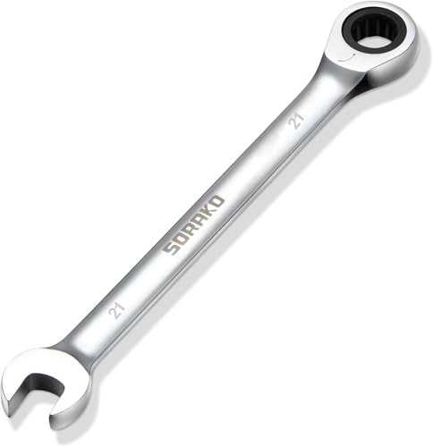 SORAKO 21mm Ratcheting Combination Wrench, Chrome Vanadium Steel Gear Wrench, Industrial Grade Cr-V Steel Gear Spanner, Household Garage Tools(Metric) - style: 1-21mm Metric