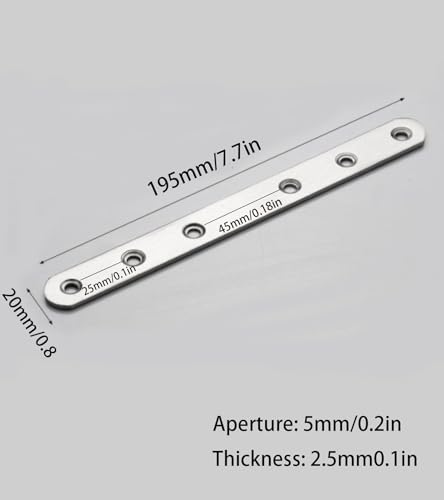 4 Pack Flat Mending Plate for Wood, Stainless Steel Straight Brackets Flat Repair Fixing Wood Brace Joining Plates Connector with Fixing Screws (4, One line shape8in) - size: One Line Shape 8 in