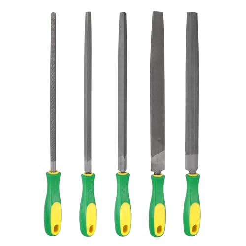 HARFINGTON 5pcs Metal File Set 10" Coarse Teeth High Carbon Steel Hand Files with PP Handle Square/Flat/Triangle/Half-Round/Round for Metal Wood Stone Grinding Polishing Engraving - size: 1, style: Coarse Teeth