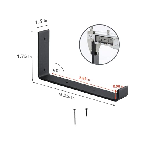 4 Pack Shelf Brackets, Heavy Duty 9 Inch J Shelf Bracket with Lip, Industrial Wall-Mounted Floating Supports for 8.8" Wide Lumber Board, Matte Black, HOME MASTER HARDWARE - size: 4 Pack