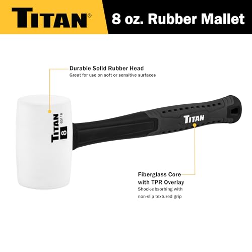 Titan 63118 8oz White Rubber Mallet, Non-marking Double-faced Solid Head, 11.5" Shock Absorbing Fiberglass Handle with Textured Grip - style: 8oz White