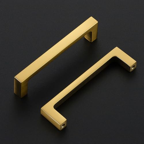 Ravinte Brushed Gold Kitchen Cabinet Solid Handles,3-3/4 Inch,5 Pack - color: Brushed Gold, size: 3-3/4 Inches Hole Center