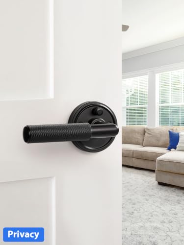 Knurled Door Lever Black Privacy Door Handle, 1 Pack - color: Black
