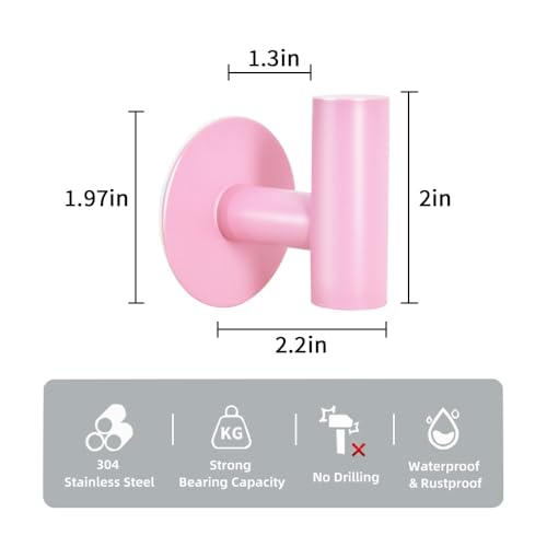 Vuzvuv Pink Adhesive Stainless Steel Self-Adhesive Towel Hook (2-Pack) | SUS304, Self-Adhesive, Heavy Duty, Waterproof, Wall Hooks for Towel Coat Robe in Bathroom Kitchen Hotel - color: Pink-2 Pcs