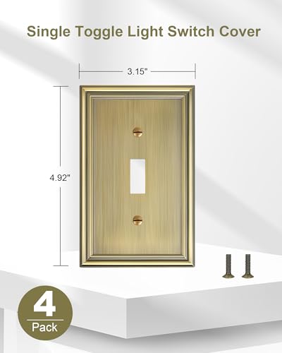4-Pack Zinc Alloy Single Toggle Light Switch Cover Plate, Solid Wall Plate - color: Antique Brass, size: 1 Toggle 4PK