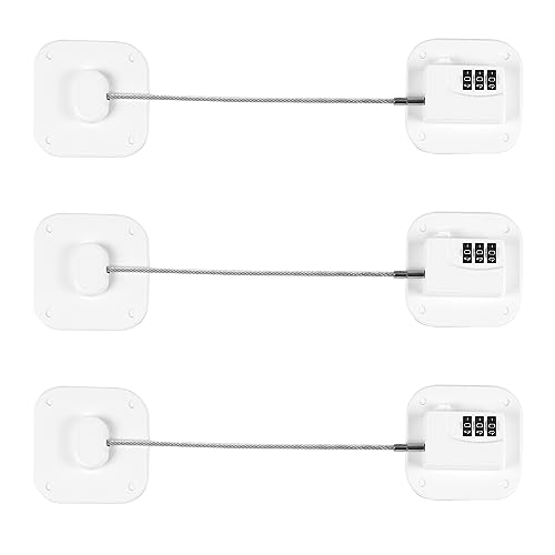 Refrigerator Lock, Heavy Duty Fridge Lock, Combination Lock for Refrigerator Cabinets, Drawers, Safety, Easy Install No Keys Needed (White-3Pack) - color: White-3Pack