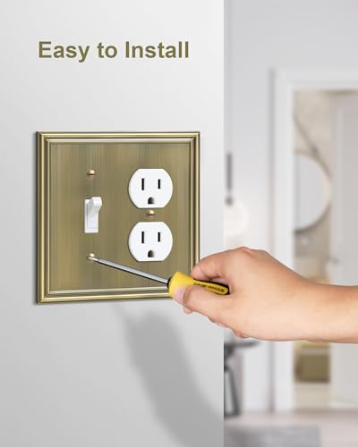 2-Pack Zinc Alloy Combo Toggle/Duplex Light Switch Cover Plate - color: Antique Brass, size: 1 Toggle/1 Duplex 2PK