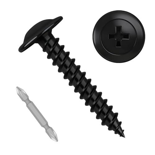 #10 x 1-1/4" Truss Head Fast Self Tapping Screws, Alloy Steel Wood Screws, Black Finish, Full Thread, Screwdriver Bit Included, 50 PCS - color: Black, size: #10 x 1-1/4"