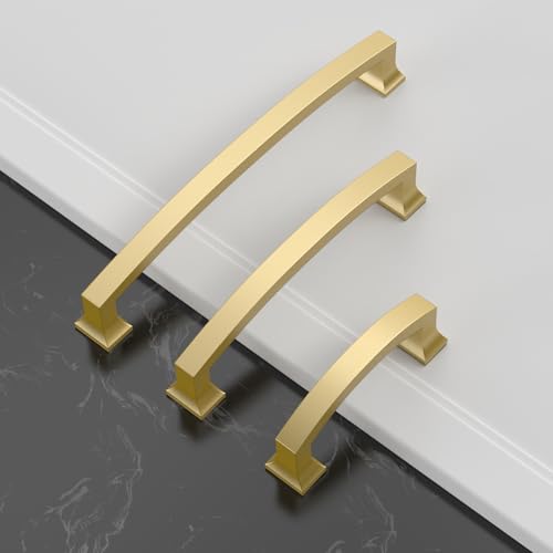 Asidrama 10 Pack 4 Inch(102mm) Brushed Gold Kitchen Cabinet Handles, Cabinet Pulls Kitchen Cabinet Hardware for Cupboard Drawer Pulls - color: Brushed Gold, size: 4" Hole Center, style: 10 Pack