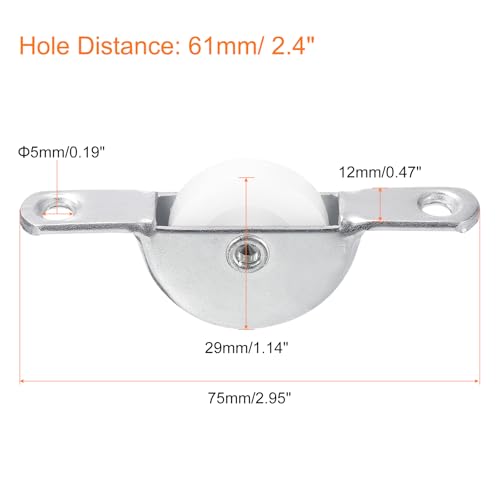 uxcell 25mm Sliding Door Nylon Pulley Furniture Roller Wheels 61mm Hole Distance for Screen Door Wardrobe Cupboard Closet, 8Pcs, White Silver Tone