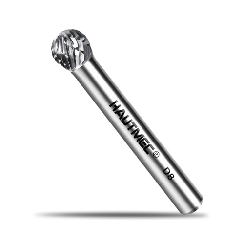 HAUTMEC Tungsten Carbide Rotary Burr Bit YG6, 1/4" Shank Double Cut Die Grinder Bit, Low Vibration Precision Rotary File for Metal Grinding, Engraving & Deburring (8MM Ball Head), HT0450 - color: Ball Head, size: 8mm