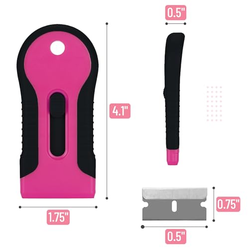 Bates- Razor Blade Scraper Tool, 2 Pack, 30 Extra Stainless Steel Blades, Anti-Slip Ergonomic Handle Design, Razor Scraper Set for Cleaning Window, Paint, Oven, Glass, Stove - color: Black & Pink