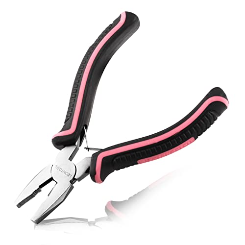 Mini Linemans Pliers Spring Loaded 5 Inches Wire Cutter with Serrated Jaw Chromium Vanadium Steel Construction Mini Combination Pliers for Jewelry Making, Pink Tool for Women - style: Linemans Pliers