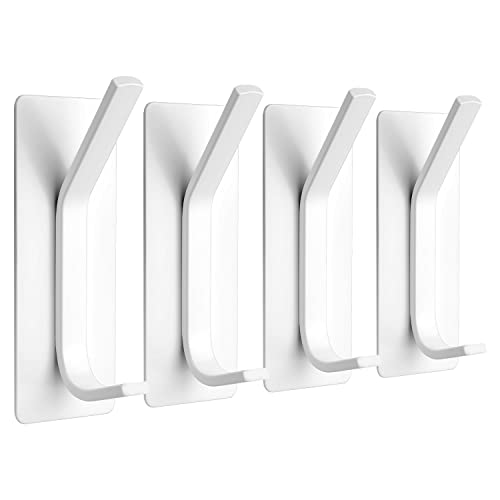 YIGII Towel Hooks/Adhesive Hooks - Heavy Duty Wall Hooks Stainless Steel Robe/Coat Towel Hooks for Bathroom and Bedroom, White 4-Packs - color: White