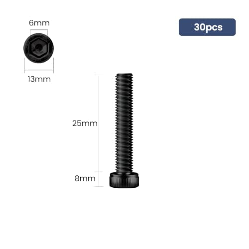 30pcs M8 x 25mm Hex Socket Head Cap Screws Bolts, 12.9 Grade Alloy Steel, Black Oxide Finish, Allen Socket Drive, Full Threads,with Hex Spanner - size: M8x25mm