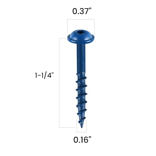 Pocket Hole Screws 1 1/4 Inch, 300Pcs, Anti-Rust Blue Coated Pocket Screws #8 x 1-1/4", Exterior Wood Screws, Coarse Thread, Washer Head Square Drive, Self-Tapping Tip, with Drive Bit - size: #8 x 1-1/4"