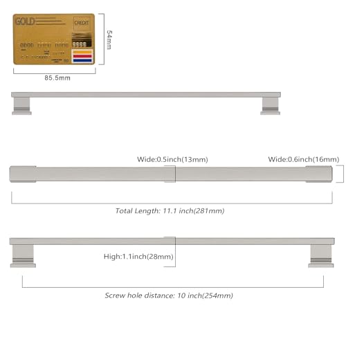 Amerdeco 10 Pack Brushed Satin Nickel Cabinet Pulls 10" - color: Brushed Satin Nickel, size: 10" hole center