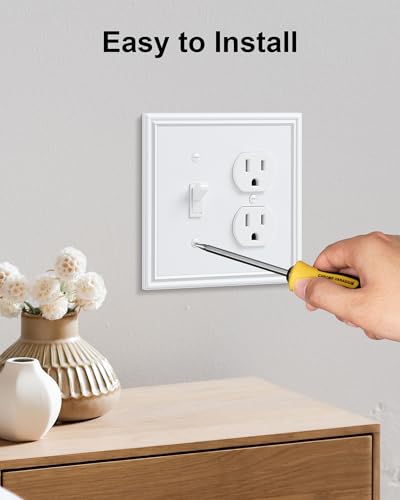 2-Pack Zinc Alloy Combo Toggle/Duplex Light Switch Cover Plate - color: Pure White, size: 1 Toggle/1 Duplex 2PK