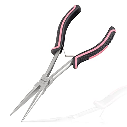 Small Long Reach Needle Nose Pliers for Jewelry Making 7 Inches Slim Extra Long Needle Nose Pliers with Smooth Jaws Long Reach Long Nose Pliers for Small Object Gripping, Pink Tool for Women - style: Needle Nose Plier with Smooth Jaw