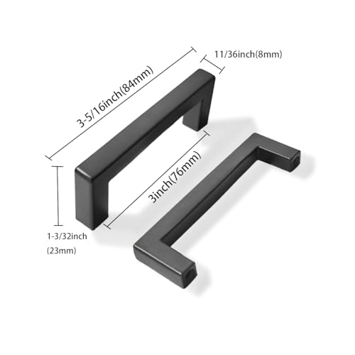 khtumeware 10 Pack 3 inch Center to Center Solid Black Cabinet Pulls Square Bar Drawer Handles Cabinet Handles Matte Black Drawer Pulls Kitchen Cabinet Hardware - color: Black, size: 3 inch(76mm) hole center