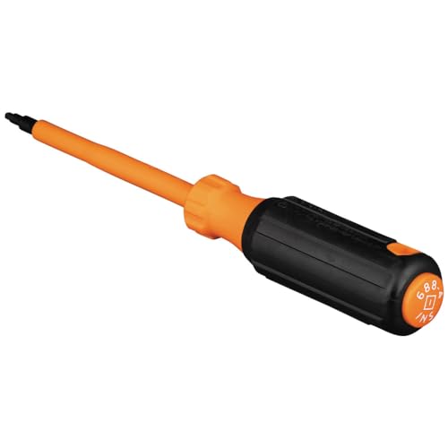 Klein Tools 6884INS Insulated Screwdriver, Made in USA, 1000V #1 Square Tip Screwdriver with 4-Inch Shank, Tip-Ident, Cushion-Grip Handle - style: #1 Square, 4-Inch
