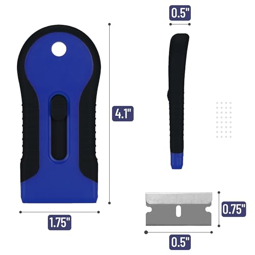 Bates- Razor Blade Scraper Tool, 2 Pack, 30 Extra Stainless Steel Blades, Anti-Slip Ergonomic Handle Design, Razor Scraper Set for Cleaning Window, Paint, Oven, Glass, Stove - color: Black & Blue
