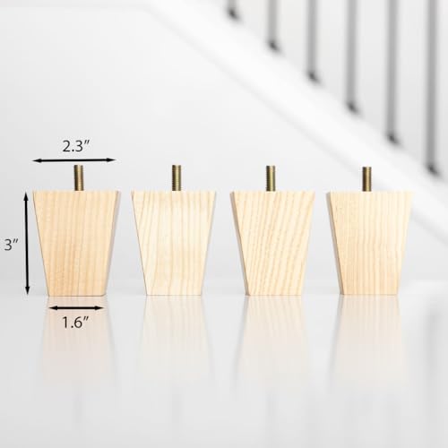 Airy Abode Premium Ash Wood Square Furniture Legs (Full Install Kit) - Pick Your Size and Color - color: Natural Ash Wood, size: 3 Inches