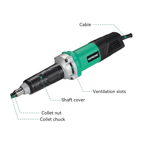 Hoteche 1/4-Inch Electric Die Grinder 6-Amp Heavy Duty Compact High-Speed Rotary Die Grinder Tool for Precision Grinding, Cutting, and Polishing