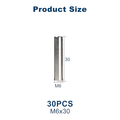 30Pcs M6 x 30mm (Approx 1/4" x 1-3/16") 304 Stainless Steel Dowel Pins - size: M6 x 30mm