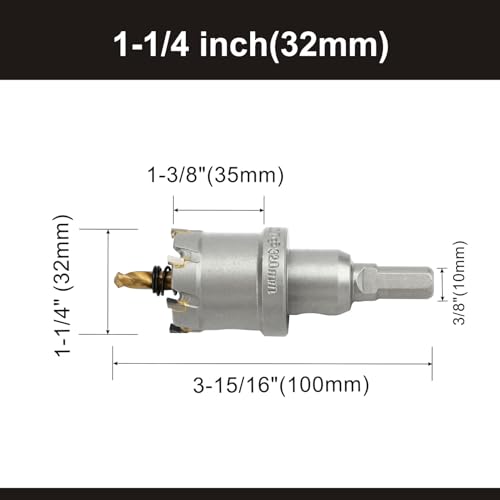 1-1/4''(32mm) TCT Hole Saw,Tungsten Carbide Hole Saw with Titanium-Plated Pilot Drill bit for Hard Metal,Alloy,Aluminum,Stainless Steel,Plastic,Iron - size: 1-1/4''(32mm) (1PCS)