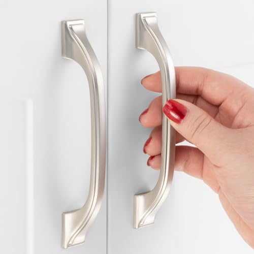 3-3/4 Inch Brushed Nickel Cabinet Pulls Arch Handles 10 Pack P2409 - color: Brushed Nickel, size: 3-3/4" Hole Centers-10 Pcs