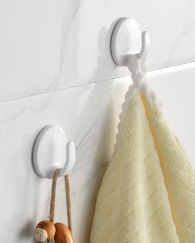 lightstar 6 Pcs Adhesive Plastic Hooks - Small Wall Hooks for Hanging, Drill-Free, Seamless - Kitchen Bathroom - 44 * 44 * 25 mm, White (for 2.5 LB) - color: For 2.5 LB