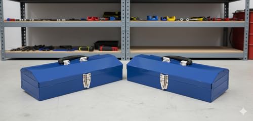 2PACK Portable Tool Box, Metal Tool Box, 4 Non-Slip Foot Pads, Ideal for Trailer, Mechanic, DIY-ers, Car Toolbox, Workshops, Garages, Repair Shops,Blue - size: 2P-16.7in-Blue