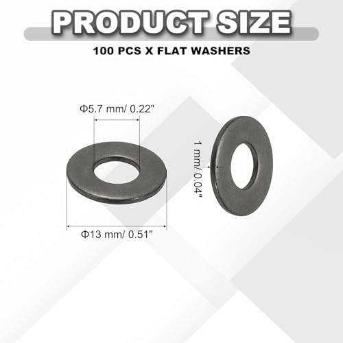 PATIKIL 10# Flat Washers 1/4" ID x 1/2" OD, 100 Pcs 304 Stainless Steel Metal Washers Black Electroplated Flat Gasket Spacer for Screws and Bolts, Black - size: 1/2 x9/16"ID x 1"OD