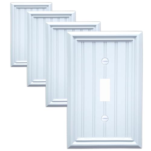 White Natural Material Single Toggle Light Switch Cover Plates(4-Pack) - size: Single Switch